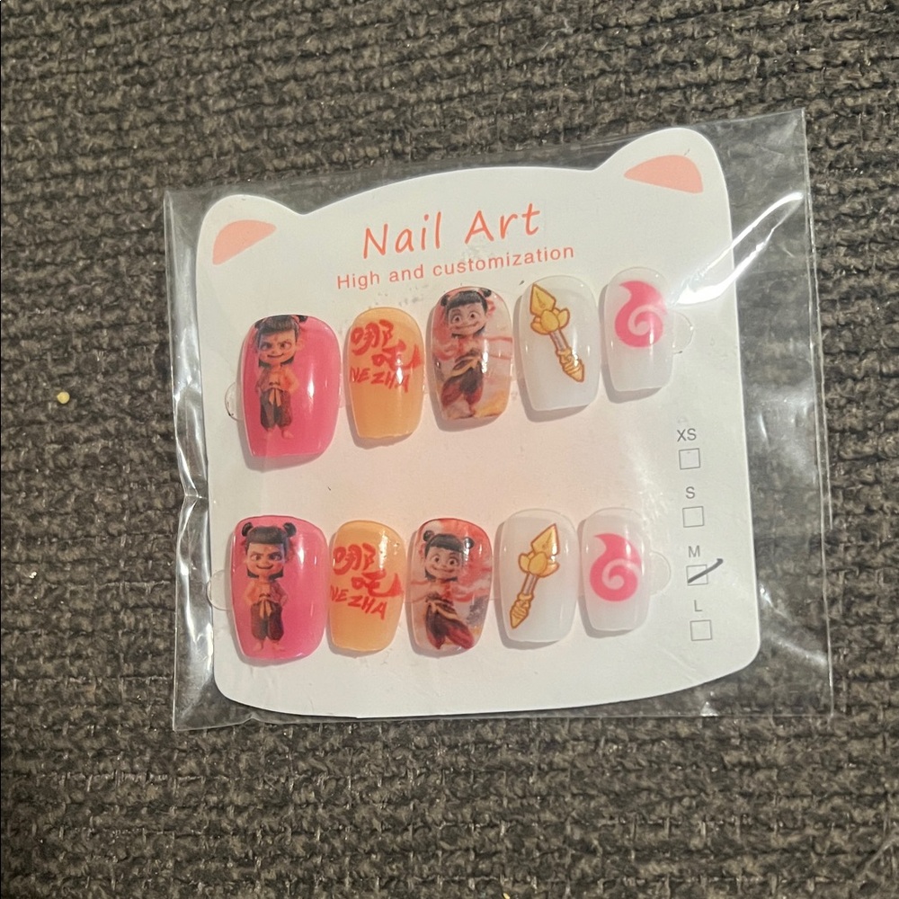 Nail Art Press-On Nails - Pink and Orange